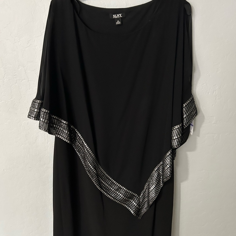 Brand new, black SLNY dress with tags still on! Brand new: $89! silver detailing